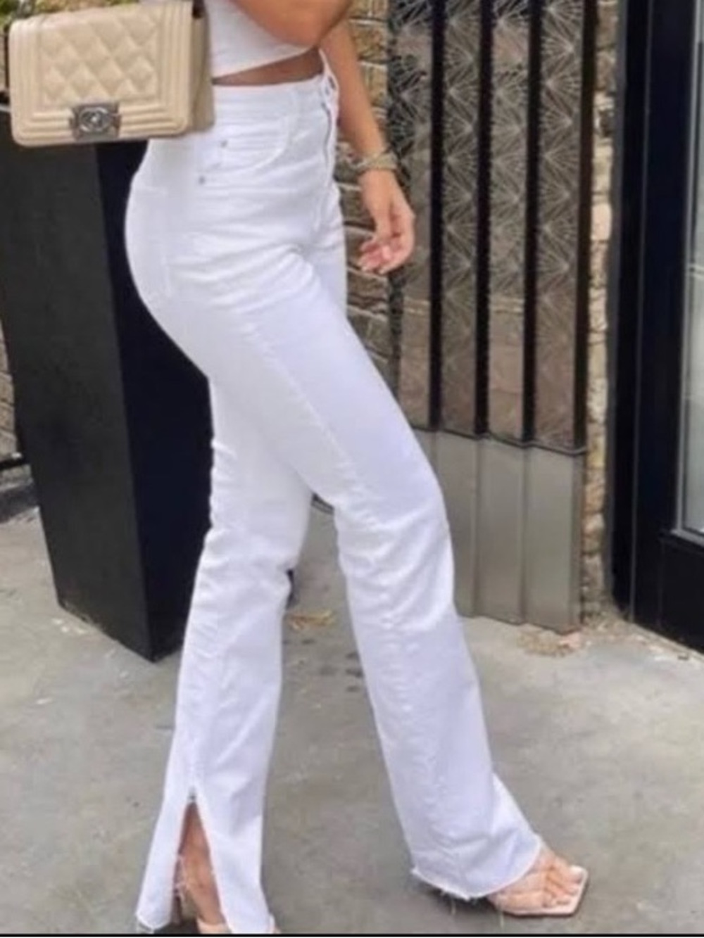 Zara Slim Flare Distressed Denim Jeans Sz 4 - White